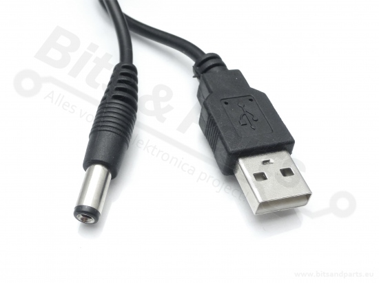 USB Voedingskabeltje USB naar 5,5x2,1 jack plug (5VDC output)